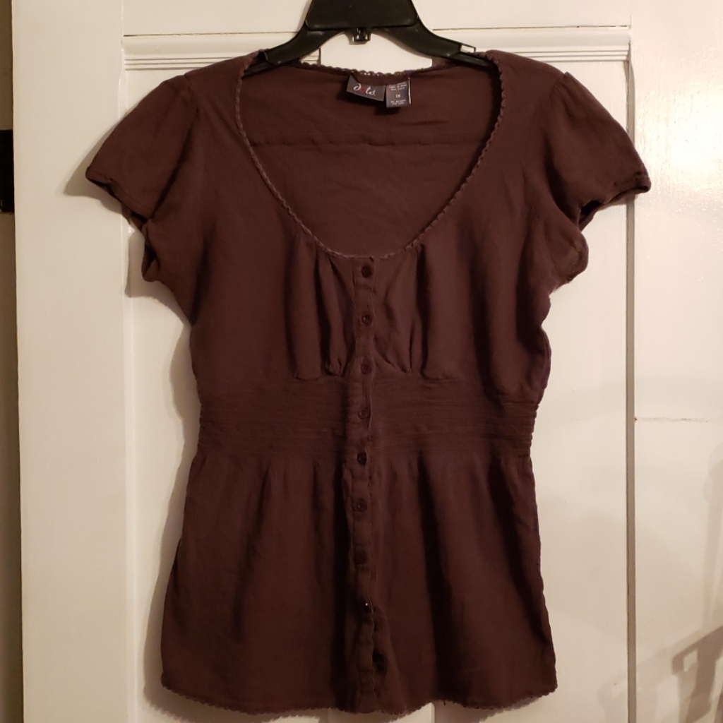 Plus Brown Button Blouse
